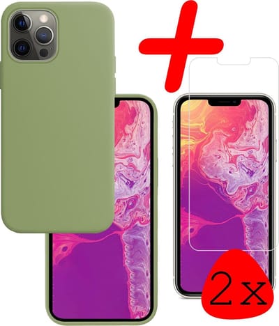 Hoesje Met 2x Screenprotector - Geschikt voor Apple iPhone 13 Pro - Sterk & Shockproof - Back Cover - Siliconen Case - Telefoon Hoes - Groen