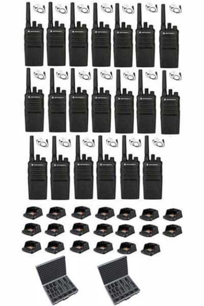 Set van 20 Motorola XT420 UHF IP55 PMR446 Portofoon met laders beveiliging oortje en koffer