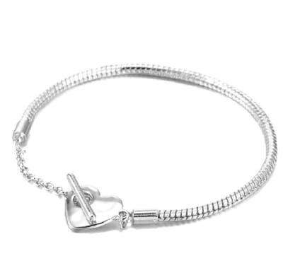 EmmyRovi – Bedelarmband Verzilverd – T-Bar Hart Sluiting – 17 cm (Kleine maat)