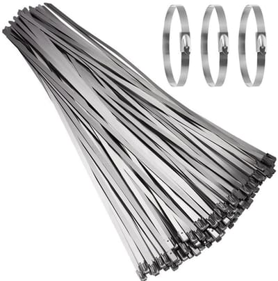 Dailygoods - Metalen kabelbinders 100 stuks, 500 mm × 4,6 mm roestvrijstalen kabelbinders, multifunctionele roestvrijstalen flenzen voor buisbevestiging, hekreparatie en kabelbinder
