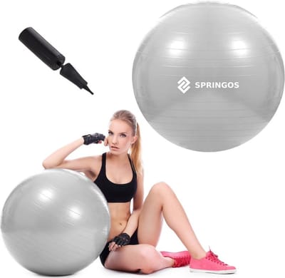Springos Fitness Bal | Zitbal | Yoga Bal | Fitness | Grijs | Inclusief Pomp | 75 cm