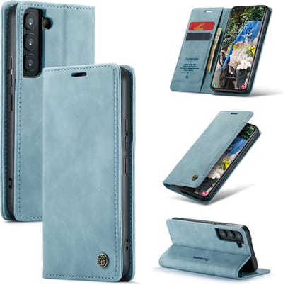 Casemania Hoesje Geschikt voor Samsung Galaxy A34 5G Aqua Blue - Dunne Portemonnee Book Case - Slim Wallet Case met Pasjeshouder