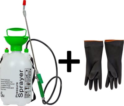 C-Line - drukspuit met handschoenen - 5 L reservoir - inclusief slang & spuitlans - Druksproeier - Onkruidverdelger - Sproeier - industriële kunststof