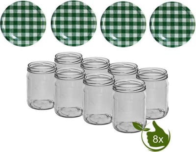 Glazenpotten - glazen potten - inmaak 500 ml met twist-off deksel (Groen/Wit) 8 stuks