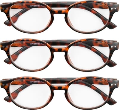 Melleson Eyewear Leesbril - Mat Havanna - Rond - +1.50 - 3 Stuks - Inclusief 3 Pouches