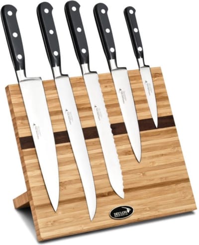 Déglon Magnetisch bamboe messenblok – Walnootfineer – 5-delige messenset – Stijlvol en veilig – 26x15x21 cm