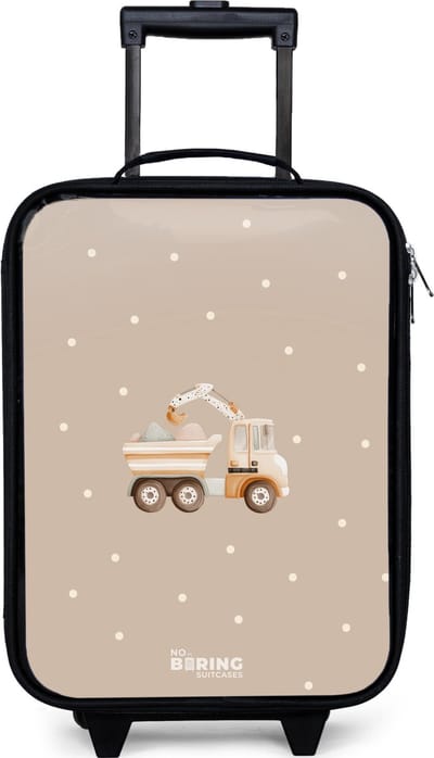 NoBoringSuitcases.com® - Kinderkoffer jongen - Kindertrolley meisje - Gele kiepwagen met stenen en stippenpatroon - Koffer kind lichtgewicht - Reiskoffer trolley voor kinderen - Koffertje met lichtgevende wieltjes - Rolkoffer zwart