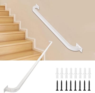 Smeedijzeren Trapleuning - Muursteun Leuning - Veilige Steun - Roestvrij Staal - 150 cm - Wit