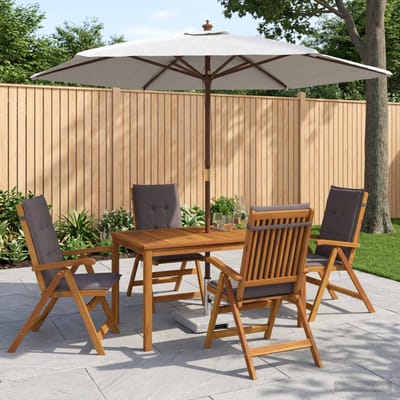 vidaXL - Buiten - Eetset - met - Parasol - 6 - st - Antraciet - Massief - Acacia - Hout