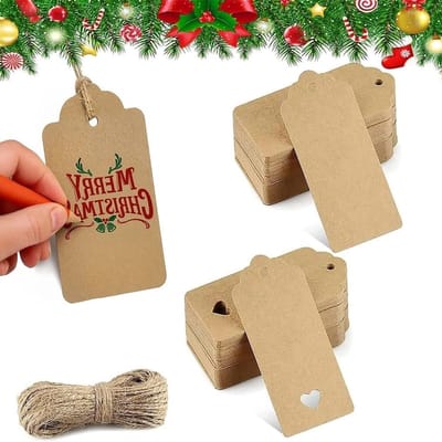 100 Kraft Papieren Cadeautags voor Schrijven, Perfect voor Feestdagen, Bruiloften en Opslag met Touw