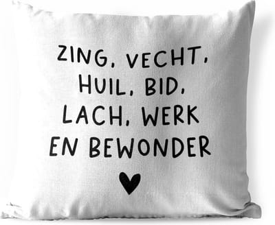 Sierkussen Buiten - Quotes - Zing vecht huil bid lach werk en bewonder - Spreuken - Ramses Shaffy - 60x60 cm - Weerbestendig