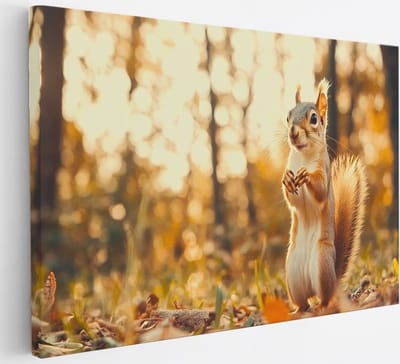 Saammp Canvas Schilderij - Eekhoorn in herfst bos - Natuur - Dieren - 60x40 - Foto op canvas - Wanddecoratie - Muurdecoratie Woonkamer - Slaapkamer decoratie - Canvas Print