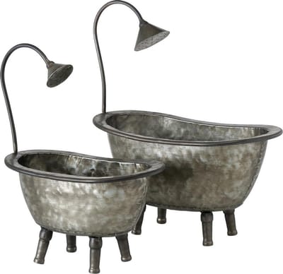 Leuke set zinken bloembakken in de vorm van badkuipjes