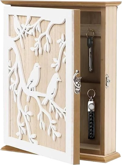 KZQ Vintage Houten Sleutelkast Met Gravure En 6 Haken Opbergoplossing Voor Sleutels Voor Hal Entree Woonkamer Kantoor Of Buitendeur