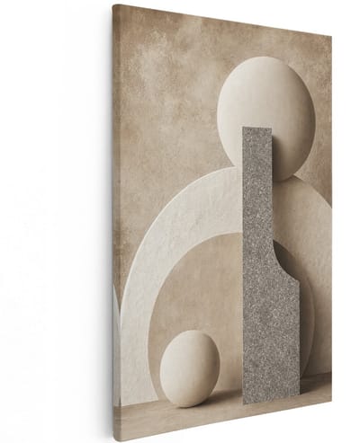 Artaza Canvas Schilderij Abstracte Vormen - Japandi - Beige Grijs - 60x90 cm - Wanddecoratie Woonkamer - Schilderijen - Muurdecoratie