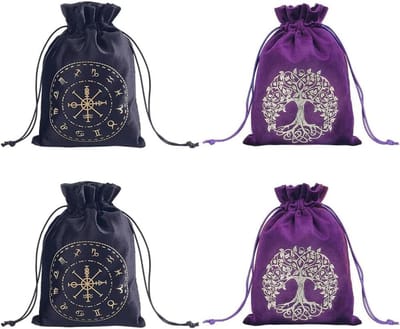 4 Packs Tarot Bag Tree of Life - Tarot Deck Holder Storage Bag met Drawcords - Grote Capaciteit voor Tarotkaarten en Kristallen Sieraden - Halloween Gift 17x5.1 Inch Zwart Paars