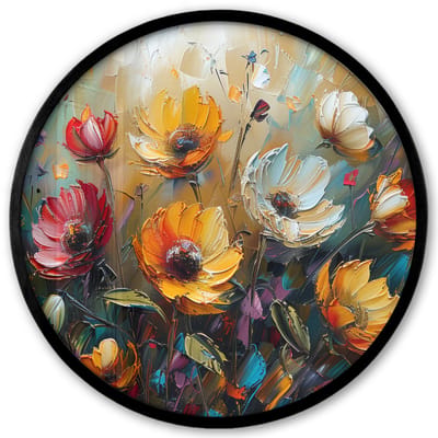 Poster in lijst Rond - Fotolijst 40x40 cm - Posters - Bloemen - Verf - Kunst - Modern - Ronde posterlijst zwart - Decoratie - Wanddecoratie woonkamer - Muurdecoratie slaapkamer