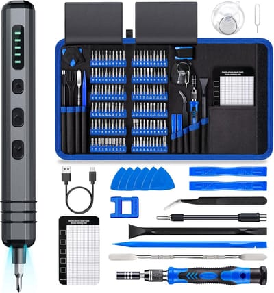 140-in-1 mini-schroevendraaier: kleine accuschroevendraaier, 120 precisiebits, 5 koppelinstellingen, ledlicht, schroevendraaier-reparatieset
