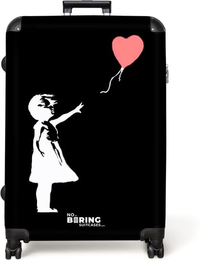 NoBoringSuitcases.com® - Koffer groot - Reiskoffer lichtgewicht - Meisje met rode hartjesballon in zwart-wit - Rolkoffer met 4 wielen - Grote trolley XL - 98 liter bagage