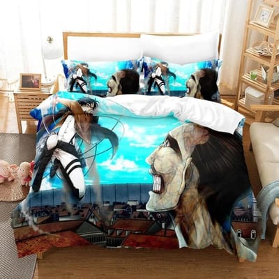 3D Print Anime Laken Attack On Titan Beddengoed Set Eenpersoons Twin Volledig Queen King Maat Bedset Volwassene Kind Slaapkamer Dekbedovertrek Sets 70x133cm 2pcs