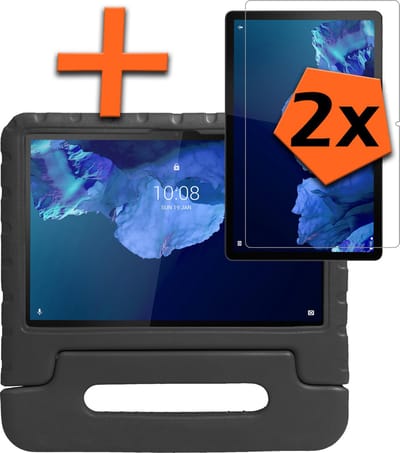 Hoesje - Geschikt voor Lenovo Tab P11 Plus - Met 2x Screenprotector - Kinderhoes Shockproof Bumper - Kidsproof Case - Tablet Hoes - Kinder Hoes Cover - Zwart
