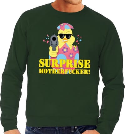 Foute Paas sweater groen surprise motherfucker voor heren - Pasen trui S