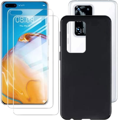 Hoesje Geschikt voor: Huawei P40 Pro - Soft TPU Siliconen Case & 2X Tempered Glas Combi - Zwart
