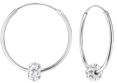 Joy|S - Zilveren 25 mm oorringen - Bal bedel kristal