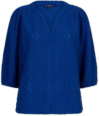 Red Button blauwe dames t-shirt   V-hals   Regular fit   Ajour patroon   3/4 mouw Blauw M