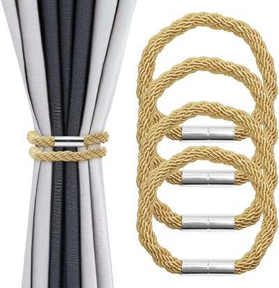 Dailygoods- Gordijnhouders 4 stuks - Magnetische Embrasses - Goudglanzend - 54 cm - Voor Dikke Gordijnen - Boorvrije Installatie