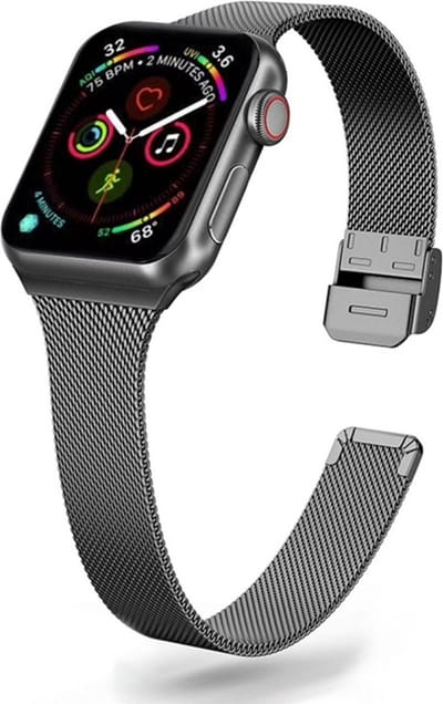 Milanees bandje - geschikt voor Apple Watches 1/2/3/4/5/6/7/8/9/SE/SE 2 en SE met case size 38 mm / 40 mm / 41 mm en Watch 10 (42 mm) - zwart