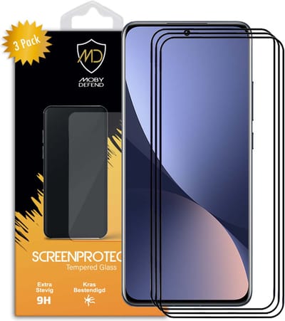 3-Pack MobyDefend Screenprotectors - Geschikt voor Xiaomi 12 / 12X - Screensavers Met Zwarte Randen - Gehard Glas