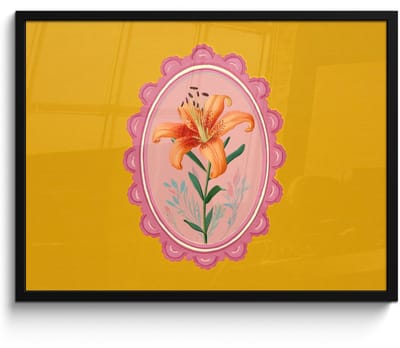 Poster in lijst - Fotolijst 70x50 cm - Posters - Lelie - Oranje - Lijst - Ovaal - Posterlijst zwart - Decoratie - Wanddecoratie woonkamer - Muurdecoratie slaapkamer