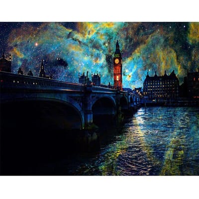 Diamant schilderij stad nachtscène diamant schilderij kruissteek diamant borduurwerk schilderij 20X30CM blue