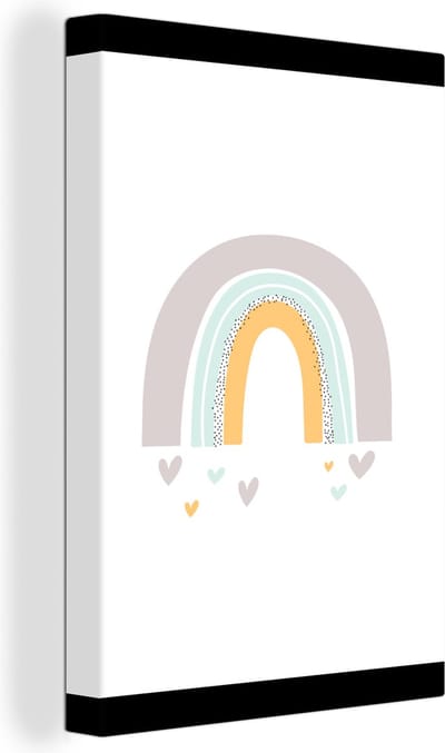 Canvas schilderij regenboog - Regenboog - Hartjes - Sterren - Kleuren - Kinderkamer - Wanddecoratie meisjes - Wanddecoratie jongens - Canvasdoek kinderen - 120x160 cm