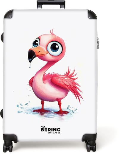 NoBoringSuitcases.com® - Koffer groot - Reiskoffer lichtgewicht - Roze flamingo in het water - Rolkoffer met 4 wielen - Grote trolley XL - 98 liter bagage