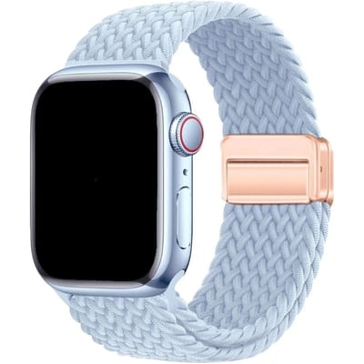 123watches bandje Zyra - nylon - lichtblauw - 38 · 40 · 41 & 42 mm - Geschikt voor Apple Watch series 1/2/3/4/5/6/7/8/9/10/11/12/SE/SE2/SE3
