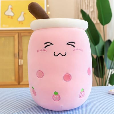24/35cm Boba Pluche Speelgoed Kawaii Bubble Tea Pluche Speelgoed Zacht Pluche Gevuld Schattig Voedsel Aardbeienmelkthee Zacht Knuffelkussen Verjaardagscadeau 24CM