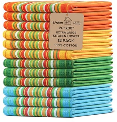 Extra Grote Keukendoeken 50x30 cm - 12 Stuks - Zeer Absorberend 100% Katoen - Perfect voor Keuken