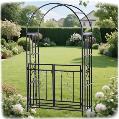 Rozenboog Tuin - Metalen Prieel - Klimplant Ondersteuning - Dubbele Poort - 114x210x52cm - Zwart