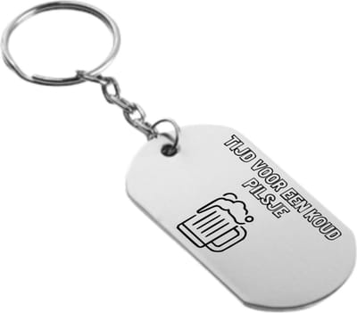 Akyol - tijd voor een koud pilsje sleutelhanger - Bier - familie vrienden - cadeau - 54 x 29mm