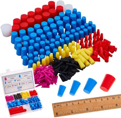 Dailygoods- Siliconen Pluggen 350 Stuks - Taps Toelopend - 9 Maten 16-25 mm - Herbruikbaar - Hittebestendig - Oliebestendig - Gatpluggen