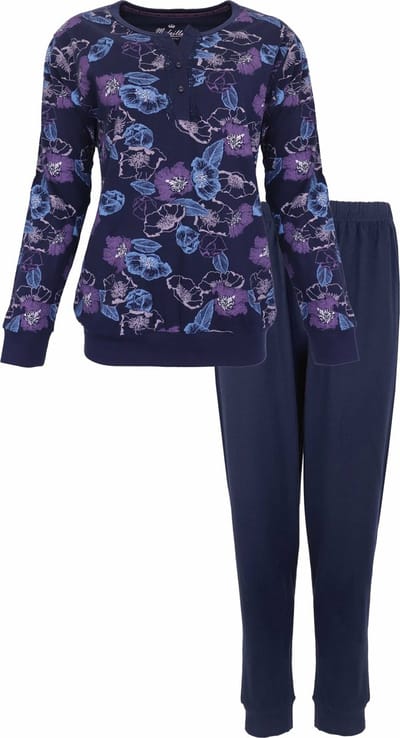 Medaillon Dames Pyjama - 100% Katoen - Peacoat Blauw - Maat S