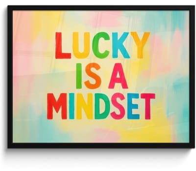 Poster in lijst - Fotolijst 80x60 cm - Posters - Quote - Lucky - Regenboogkleuren - Posterlijst zwart - Decoratie - Wanddecoratie woonkamer - Muurdecoratie slaapkamer
