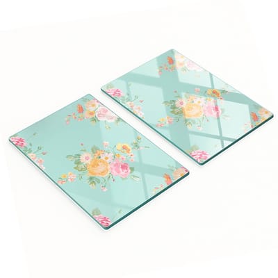 Multifunctionele decoratieve glazen snijplanken voor de keuken met bloemenpatroon, 2x40x52 cm