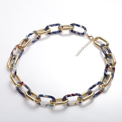 Europese en Amerikaanse Acryl Acryl Metalen Gesp Splicing Luipaardprint Plaat Korte Ketting gray