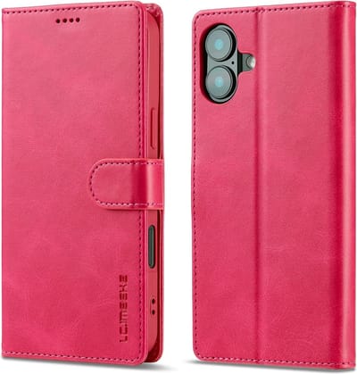 LC.IMEEKE Hoesje - Geschikt voor iPhone 16 Hoesje - LC.IMEEKE Luxe Book Case - Roze