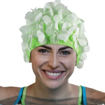Winkrs | Groene Badmuts met Witte Bloemen en Parels | Douche accessoire, haarbedekking, douchecap, zwemmen