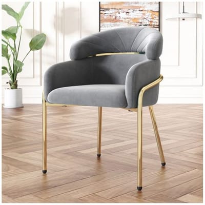 Chaise de salle à manger, individuelle, luxe léger, salon, chambre, chaise de loisirs, avec quatre pieds en métal, velours, gris