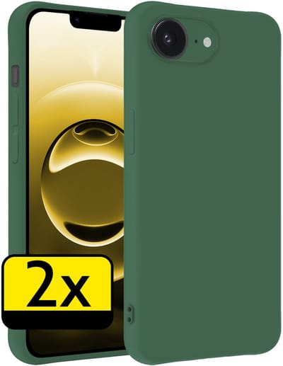 Hoesje - 2 Stuks - Geschikt voor Apple iPhone 16e - Sterk & Shockproof - Case Siliconen - Back Cover - Telefoon Hoes - Telefoonhoesjes - Donkergroen